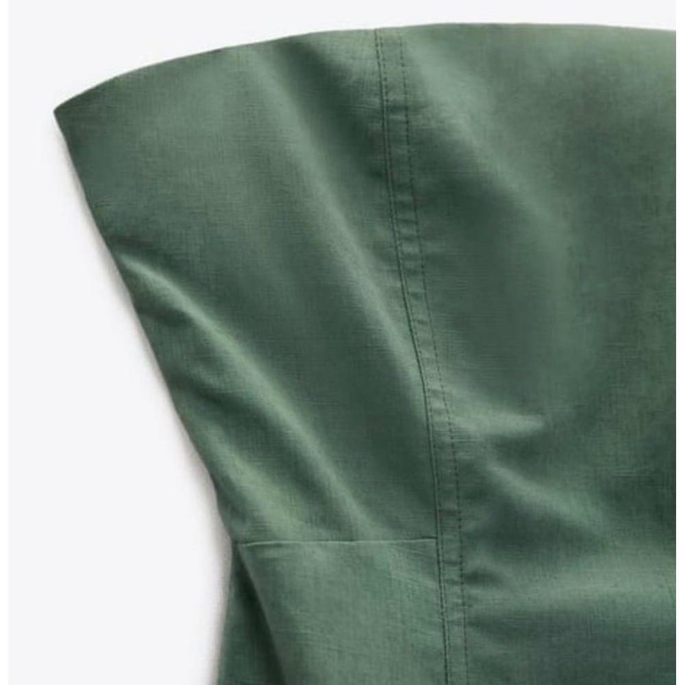Zara Womens Green Linen Blend Strapless Midi Dress NWT XL - Picture 3 of 10
